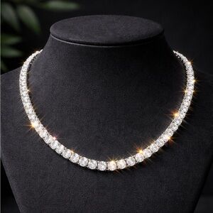 5mm Iced Out Silver Tennis Chain Necklace Unisex CZ Diamond Cuban Hip Hop Bling